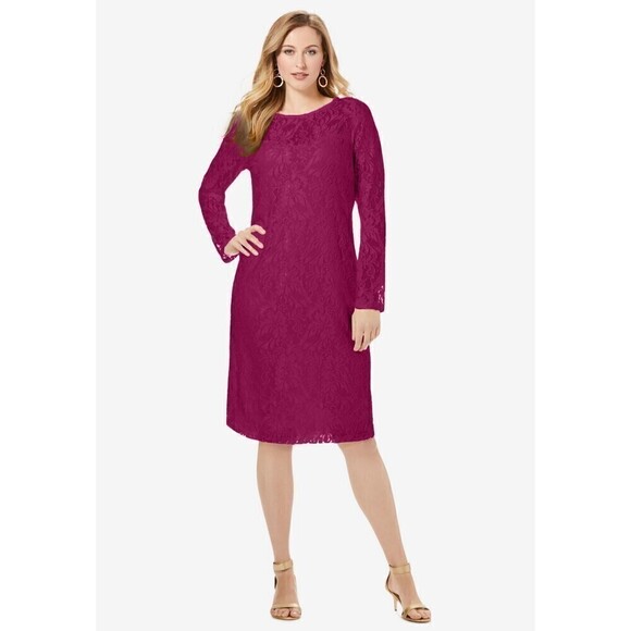 Jessica London Women Red Floral Lace Knee Length Swing Cocktail Dress size 24W - Picture 1 of 16